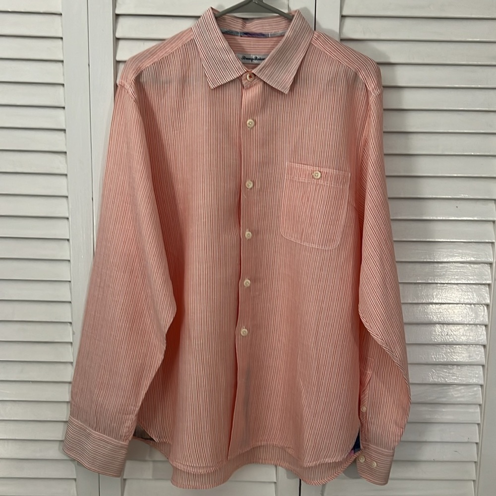 Men’s Tommy Bahama Orange stripe linen long sleeve shirt Large